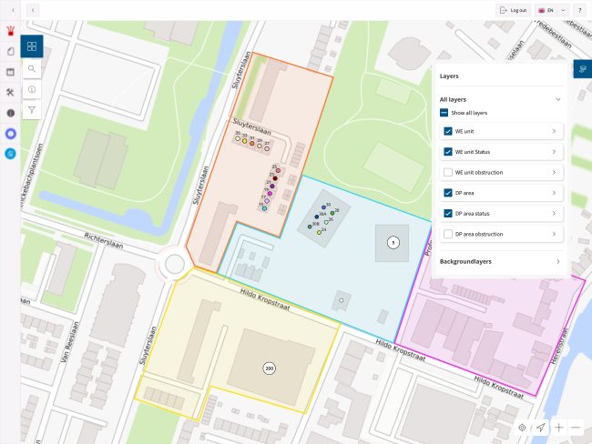 Status of Distribution Points and Units on the map in GO FiberConnect